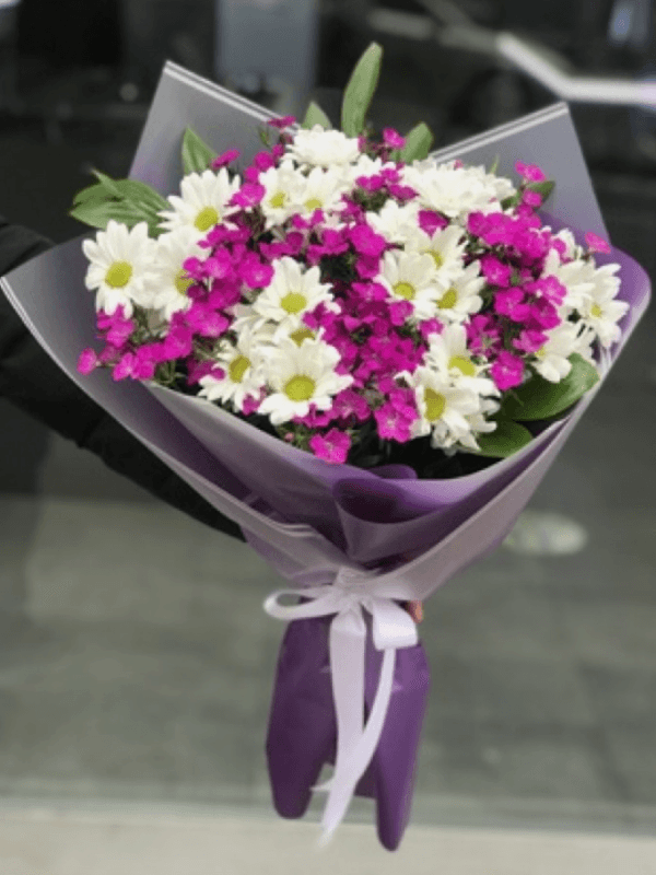 Alanya çiçekçi - Beyaz Mor Buket