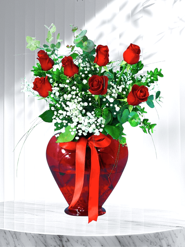  Armağan Çiçekçilik Alanya - Kalp Vazoda 7 Gül