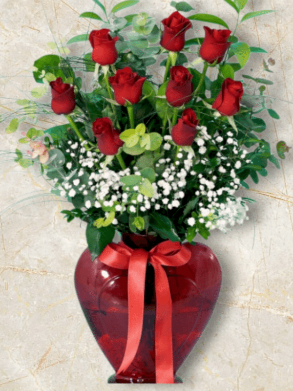Alanya çiçekçi - Kalp Vazoda 9 Kırmızı Güller