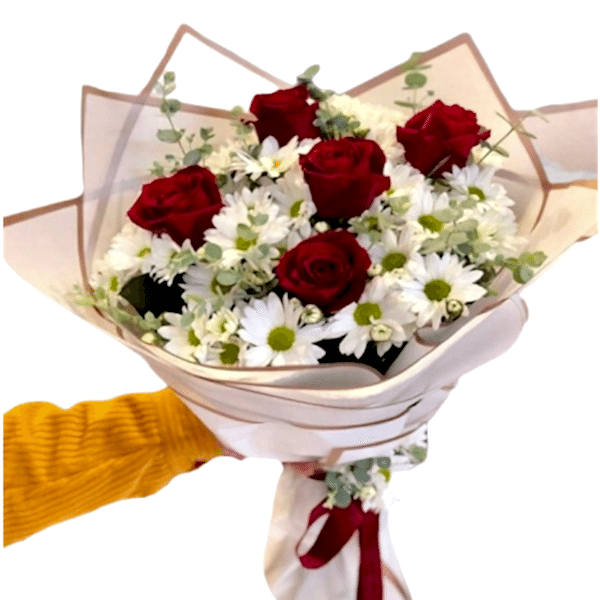 Alanya çiçekçi - Papatyalar ve 5 Gül