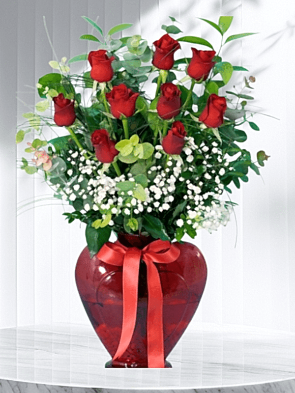  Alanya online çiçek - Kalp Vazoda 9 Kırmızı Güller