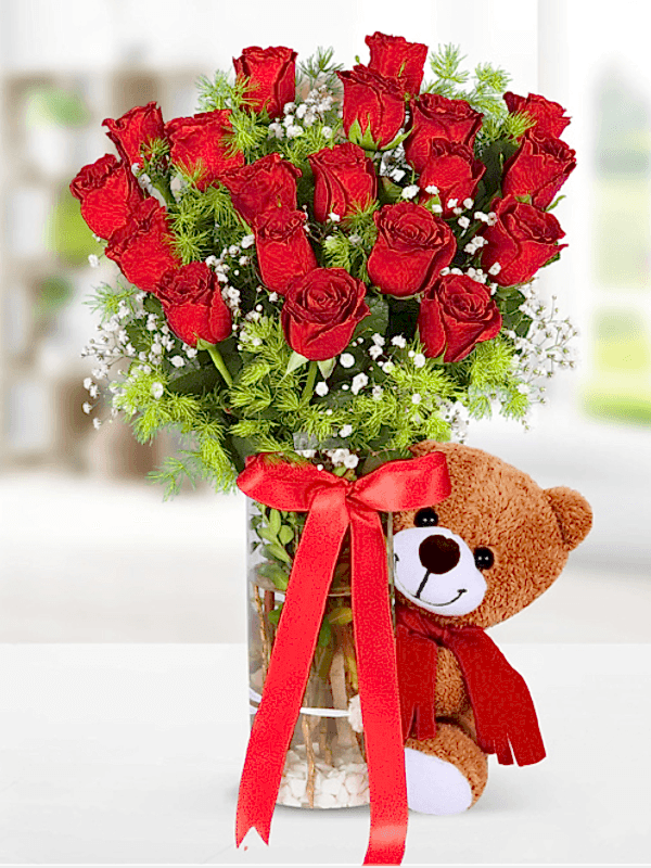  Alanya aynı gün çiçek - Vazo içinde 15 Gül Ayıcık