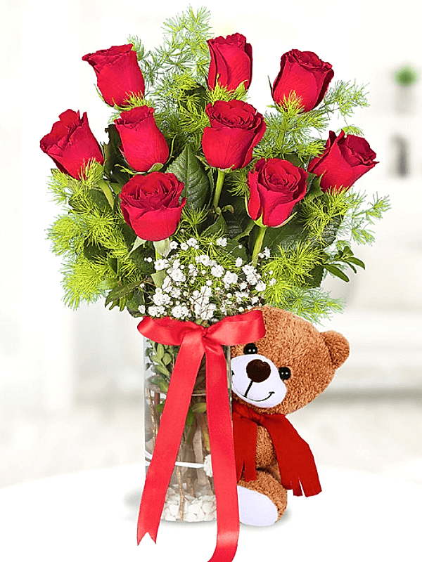  Alanya online çiçek - Vazoda 9 Gül Ayıcık