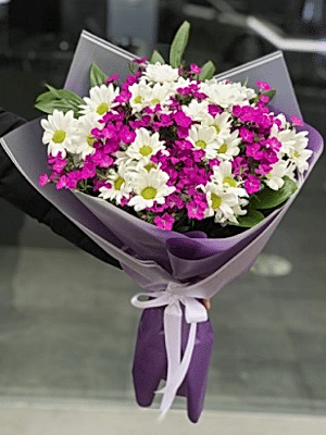 Alanya çiçekçi - Beyaz Mor Buket
