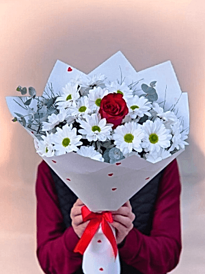 Alanya çiçekçi - Papatyalar Ortaya 1 Gül